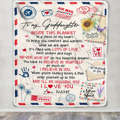 Personalized To My Goddaughter Blanket From Godmother Godfather You Are My Sunshine Air Mail Letter Goddaughter Birthday Christmas Customized Fleece Blanket | siriusteestore