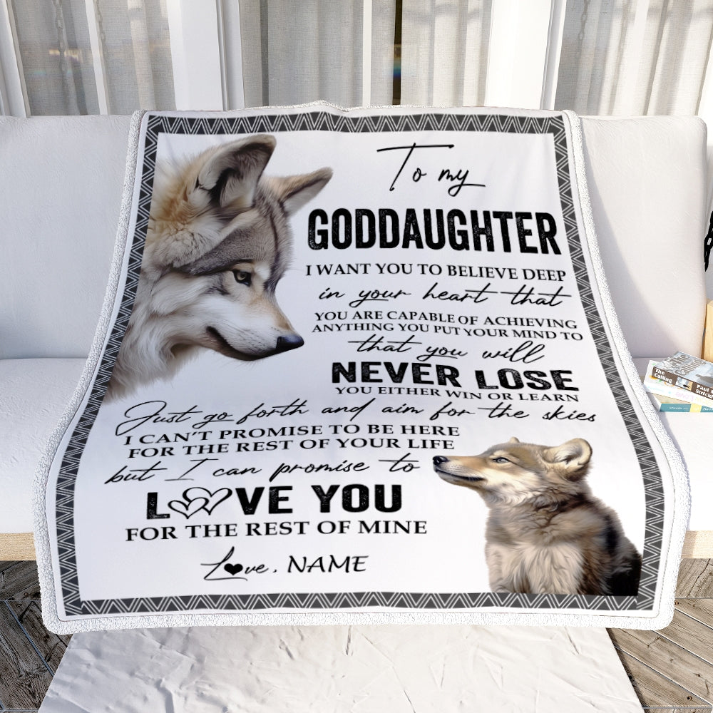 Personalized To My Goddaughter Blanket From Godmother Godfather You Will Never Lose Wolf Goddaughter Birthday Graduation Christmas Customized Fleece Blanket | siriusteestore