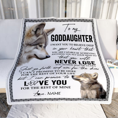 Personalized To My Goddaughter Blanket From Godmother Godfather You Will Never Lose Wolf Goddaughter Birthday Graduation Christmas Customized Fleece Blanket | siriusteestore