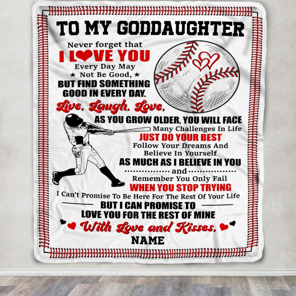 Personalized To My Goddaughter Blanket From Godmother I Believe In You Baseball Goddaughter Birthday Graduation Christmas Customized Bed Fleece Throw Blanket | siriusteestore