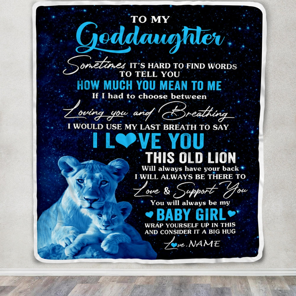 Personalized To My Goddaughter Blanket From Godmother I Love You This Old Lion Goddaughter Birthday Christmas Customized Bed Fleece Throw Blanket | siriusteestore