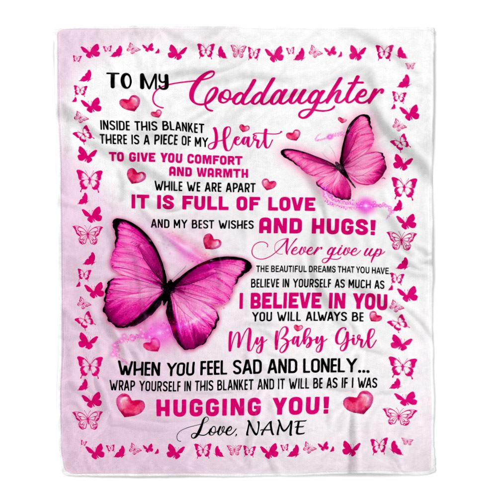 Personalized To My Goddaughter Blanket From Godmother Inside This Blanket There Is A Piece Of My Heart For Goddaughter Birthday Christmas Fleece Blanket | siriusteestore