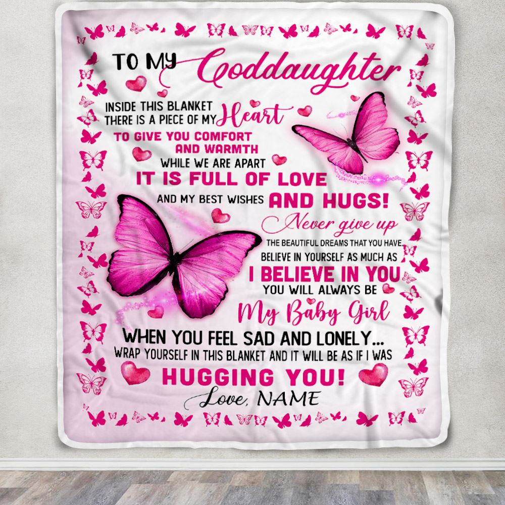 Personalized To My Goddaughter Blanket From Godmother Inside This Blanket There Is A Piece Of My Heart For Goddaughter Birthday Christmas Fleece Blanket | siriusteestore