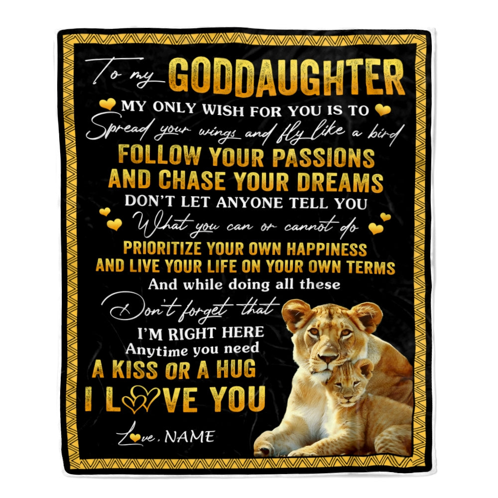 Personalized To My Goddaughter Blanket From Godmother Lion My Only Wish For You Goddaughter Birthday Christmas Customized Bed Fleece Throw Blanket | siriusteestore