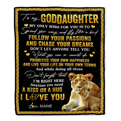 Personalized To My Goddaughter Blanket From Godmother Lion My Only Wish For You Goddaughter Birthday Christmas Customized Bed Fleece Throw Blanket | siriusteestore