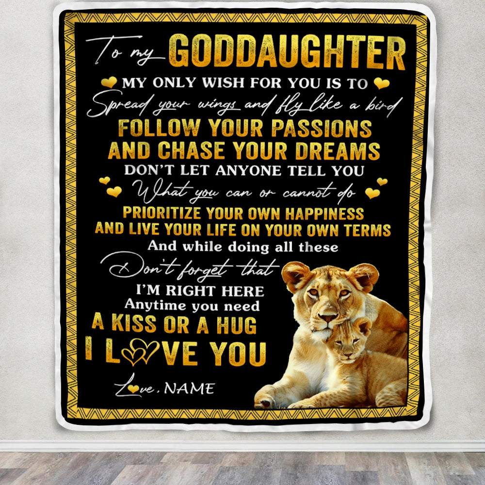 Personalized To My Goddaughter Blanket From Godmother Lion My Only Wish For You Goddaughter Birthday Christmas Customized Bed Fleece Throw Blanket | siriusteestore