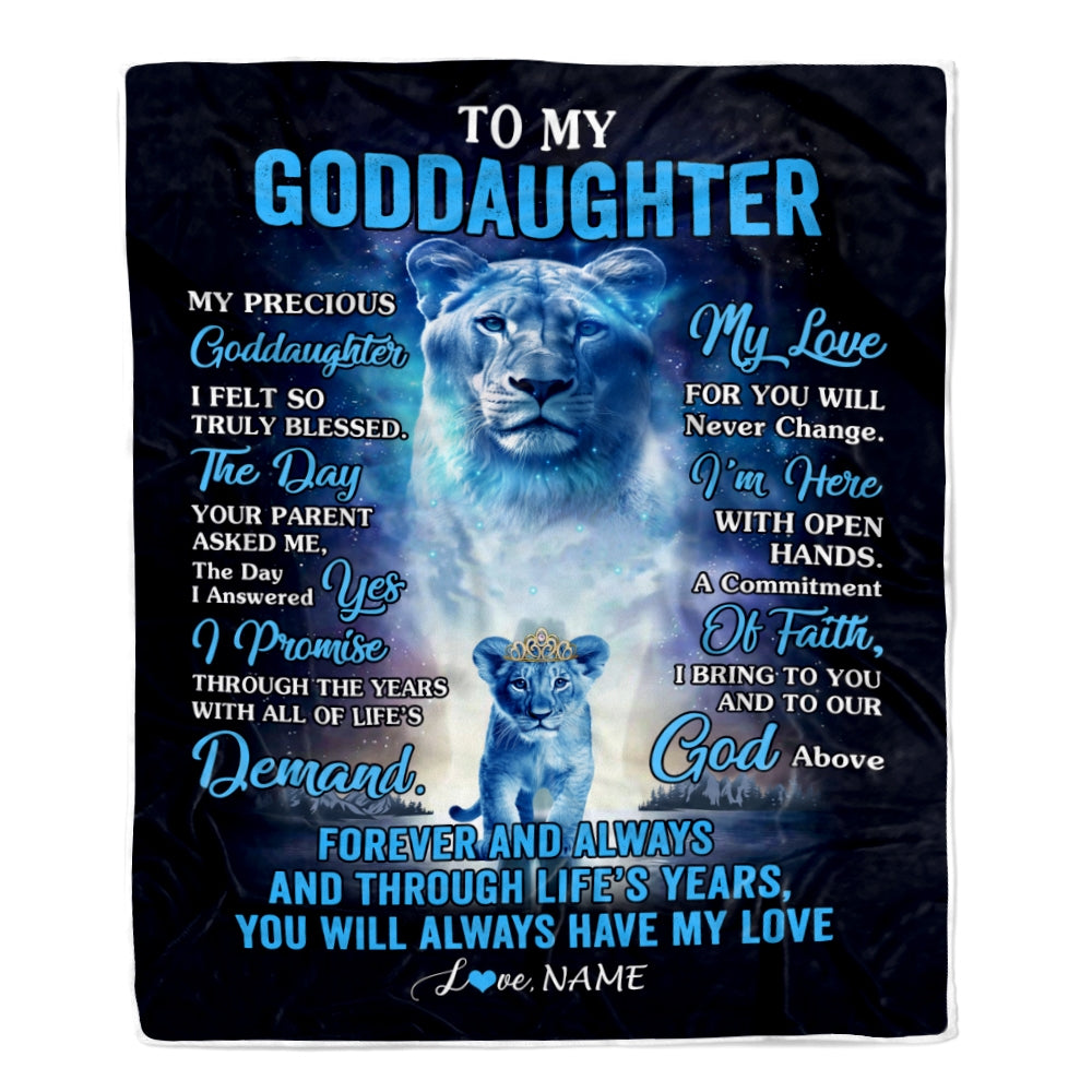 Personalized To My Goddaughter Blanket From Godmother Lion My Precious Goddaughter Birthday Graduation Anniversary Christmas Customized Fleece Throw Blanket | siriusteestore