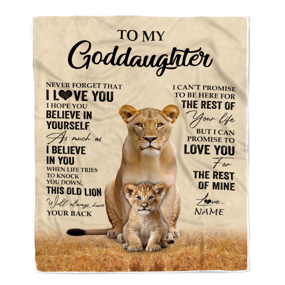 Personalized To My Goddaughter Blanket From Godmother Lion Never Forget That I Love You Goddaughter Birthday Gifts Graduation Christmas Customized Fleece Throw Blanket | siriusteestore