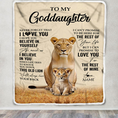 Personalized To My Goddaughter Blanket From Godmother Lion Never Forget That I Love You Goddaughter Birthday Gifts Graduation Christmas Customized Fleece Throw Blanket | siriusteestore
