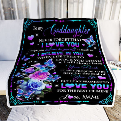 Personalized To My Goddaughter Blanket From Godmother Never Forget I Love You Butterfly Goddaughter Birthday Graduation Christmas Customized Fleece Blanket | siriusteestore