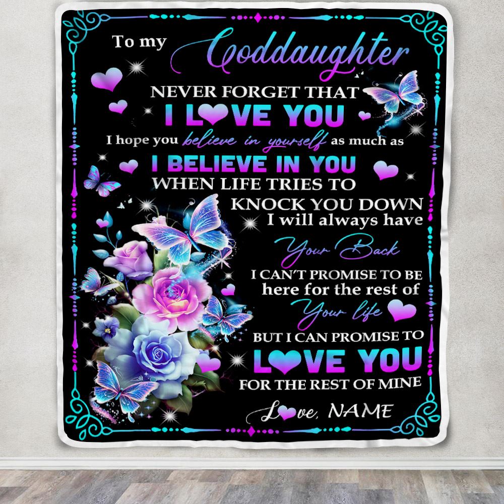 Personalized To My Goddaughter Blanket From Godmother Never Forget I Love You Butterfly Goddaughter Birthday Graduation Christmas Customized Fleece Blanket | siriusteestore