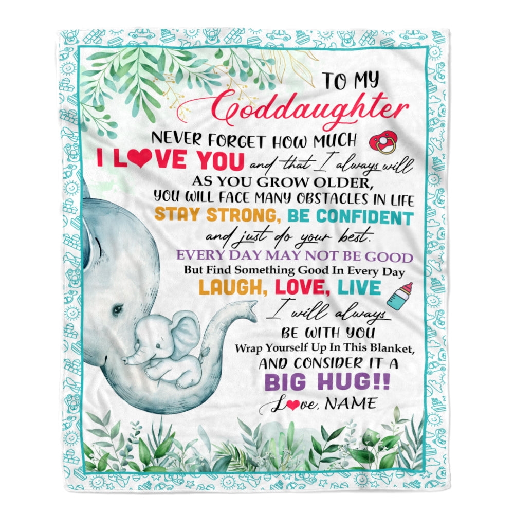 Personalized To My Goddaughter Blanket From Godmother Never Forget I Love You Elephant Baby Girl Goddaughter Birthday Christmas Customized Fleece Blanket | siriusteestore