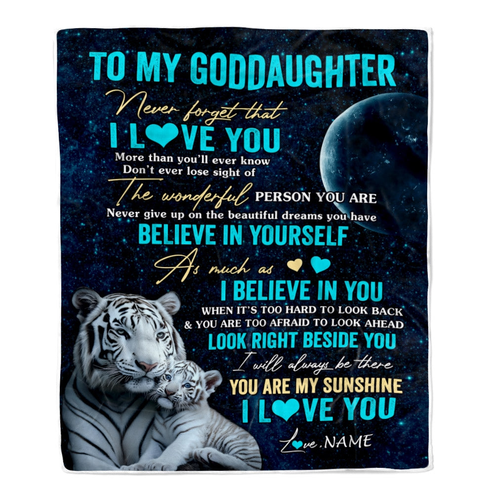 Personalized To My Goddaughter Blanket From Godmother Never Forget I Love You White Tiger Goddaughter Birthday Graduation Christmas Customized Fleece Blanket | siriusteestore