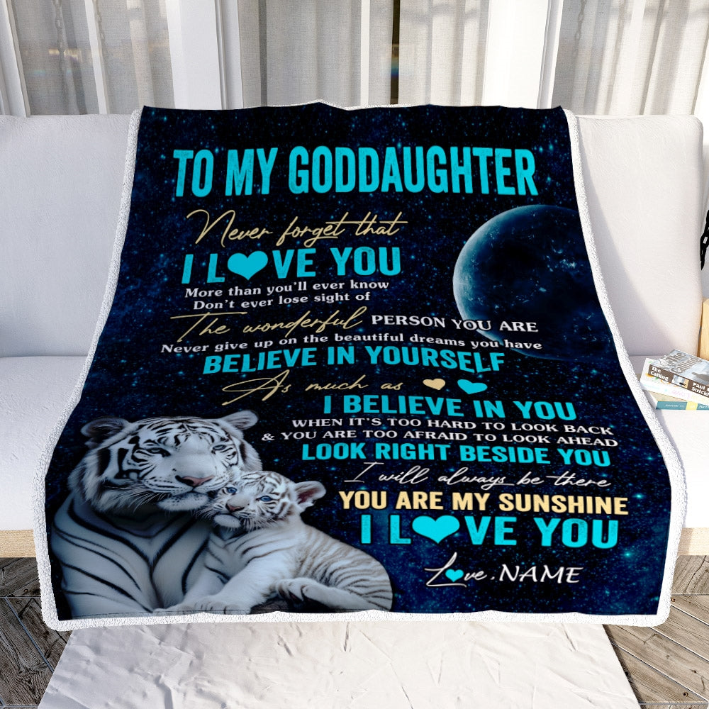Personalized To My Goddaughter Blanket From Godmother Never Forget I Love You White Tiger Goddaughter Birthday Graduation Christmas Customized Fleece Blanket | siriusteestore