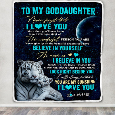Personalized To My Goddaughter Blanket From Godmother Never Forget I Love You White Tiger Goddaughter Birthday Graduation Christmas Customized Fleece Blanket | siriusteestore