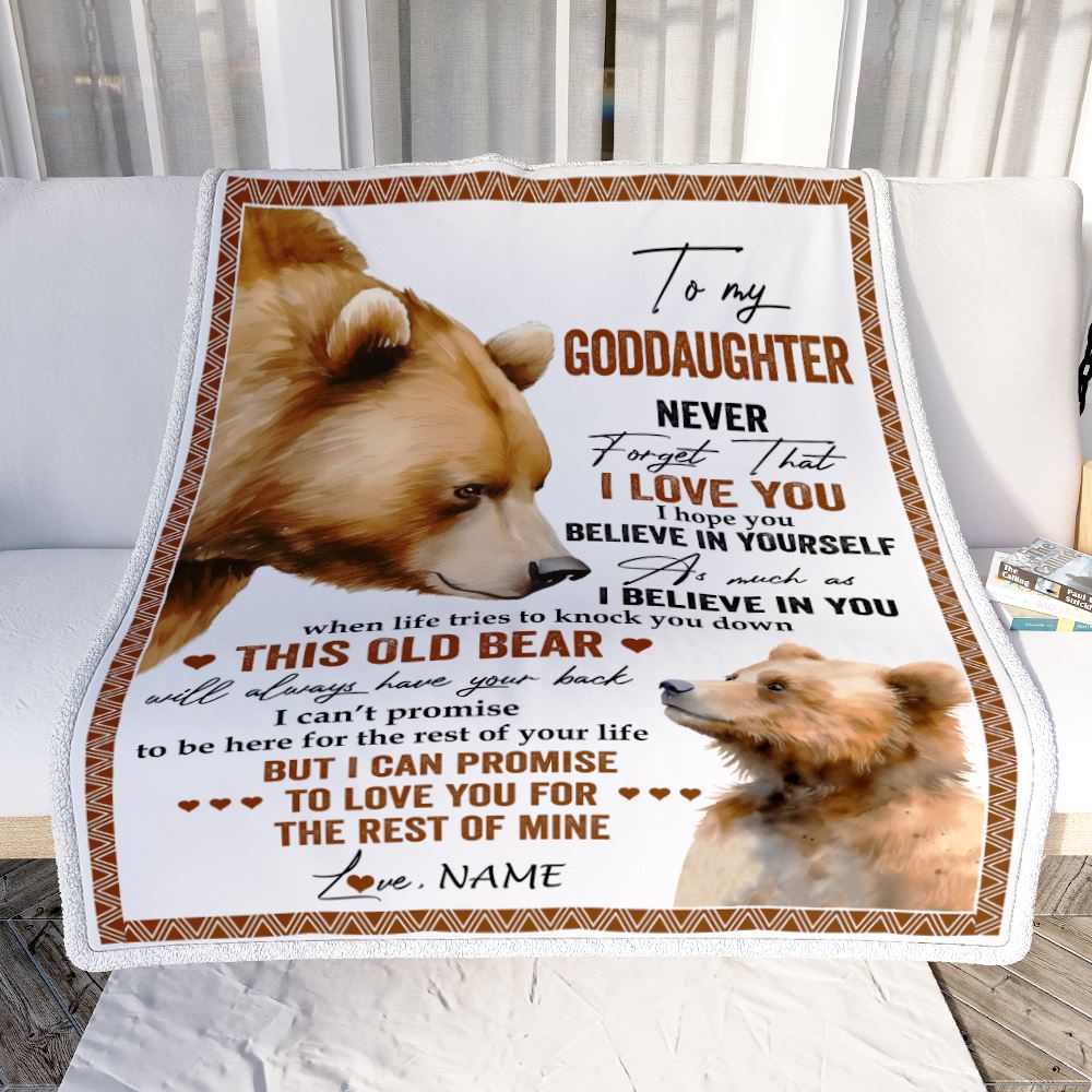 Personalized To My Goddaughter Blanket From Godmother Never Forget That I Love You Bear Goddaughter Birthday Graduation Christmas Customized Fleece Blanket | siriusteestore
