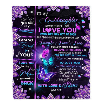 Personalized To My Goddaughter Blanket From Godmother Never Forget That I Love You Butterfly Goddaughter Birthday Christmas Customized Fleece Throw Blanket | siriusteestore
