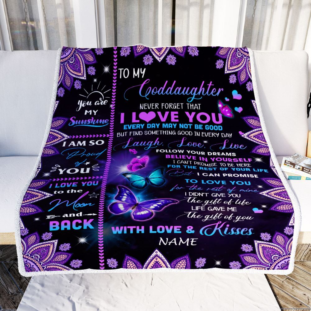 Personalized To My Goddaughter Blanket From Godmother Never Forget That I Love You Butterfly Goddaughter Birthday Christmas Customized Fleece Throw Blanket | siriusteestore
