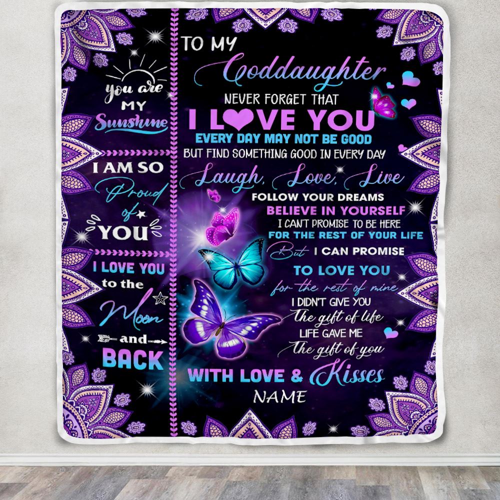 Personalized To My Goddaughter Blanket From Godmother Never Forget That I Love You Butterfly Goddaughter Birthday Christmas Customized Fleece Throw Blanket | siriusteestore