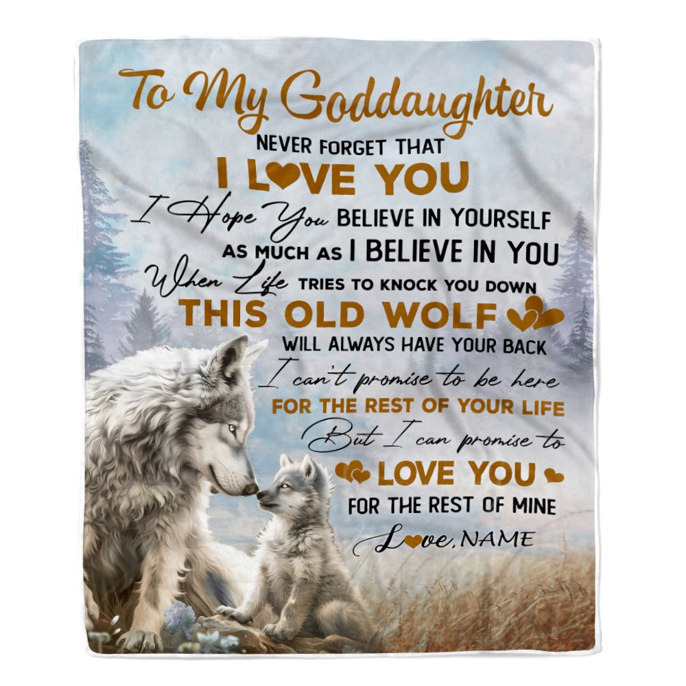 Personalized To My Goddaughter Blanket From Godmother Never Forget That I Love You Wolf Goddaughter Birthday Christmas Customized Bed Fleece Throw Blanket | siriusteestore