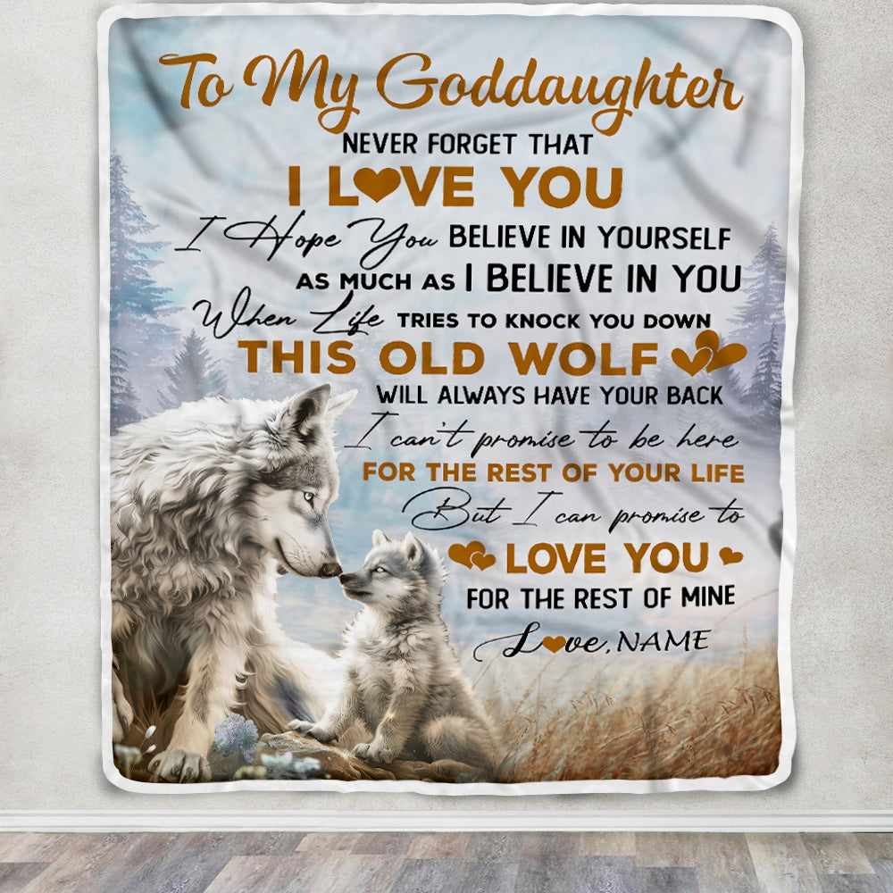 Personalized To My Goddaughter Blanket From Godmother Never Forget That I Love You Wolf Goddaughter Birthday Christmas Customized Bed Fleece Throw Blanket | siriusteestore