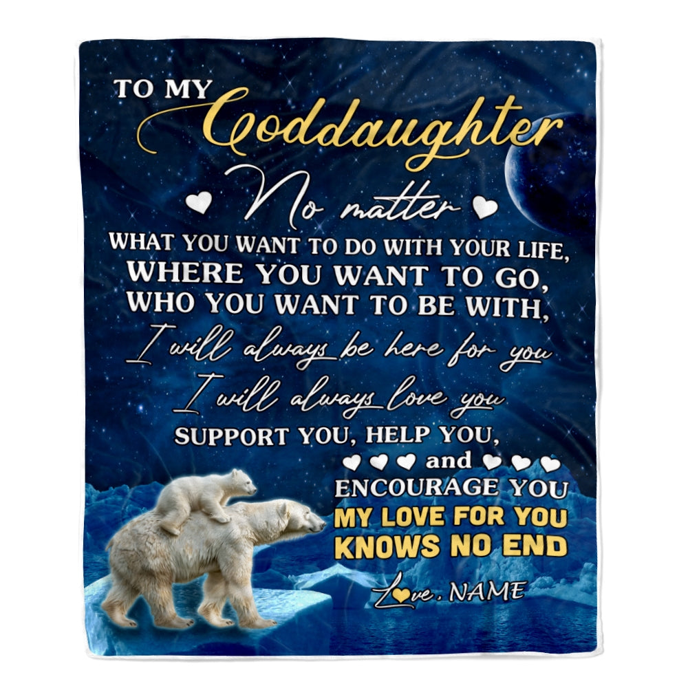 Personalized To My Goddaughter Blanket From Godmother Polar Bear I Will Always Love You Goddaughter Birthday Graduation Christmas Customized Fleece Blanket | siriusteestore