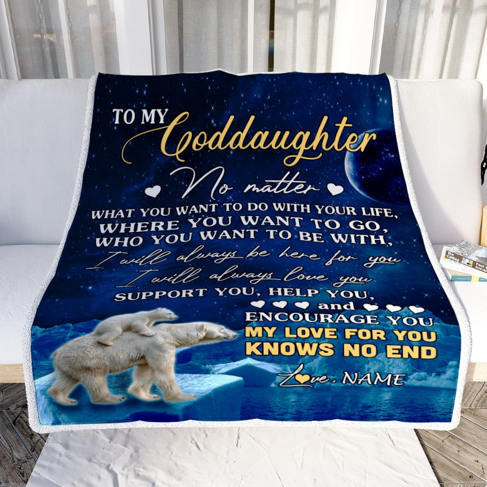 Personalized To My Goddaughter Blanket From Godmother Polar Bear I Will Always Love You Goddaughter Birthday Graduation Christmas Customized Fleece Blanket | siriusteestore