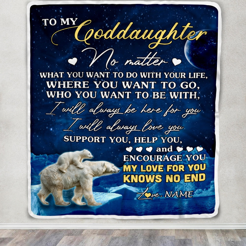 Personalized To My Goddaughter Blanket From Godmother Polar Bear I Will Always Love You Goddaughter Birthday Graduation Christmas Customized Fleece Blanket | siriusteestore