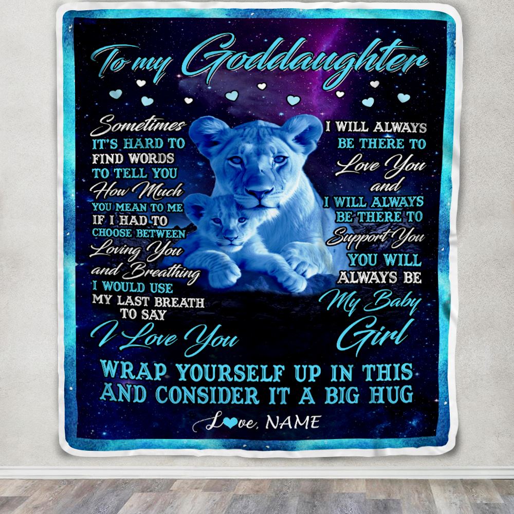 Personalized To My Goddaughter Blanket From Godmother Sometimes It's Hard Lion Goddaughter Gift Birthday Graduation Christmas Custom Customized Fleece Blanket | siriusteestore