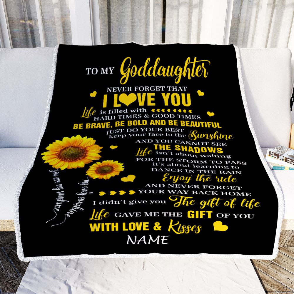 Personalized To My Goddaughter Blanket From Godmother Sunflower Never Forget I Love You Birthday Celebrating Graduation Gift Christmas Fleece Blanket | siriusteestore