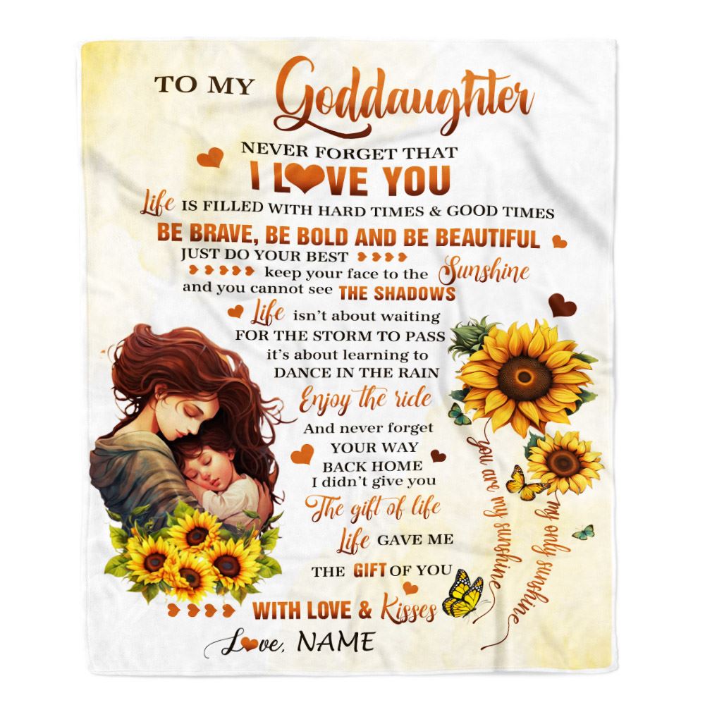 Personalized To My Goddaughter Blanket From Godmother Sunflower Never Forget That I Love You Goddaughter Gift Birthday Christmas Customized Fleece Blanket | siriusteestore
