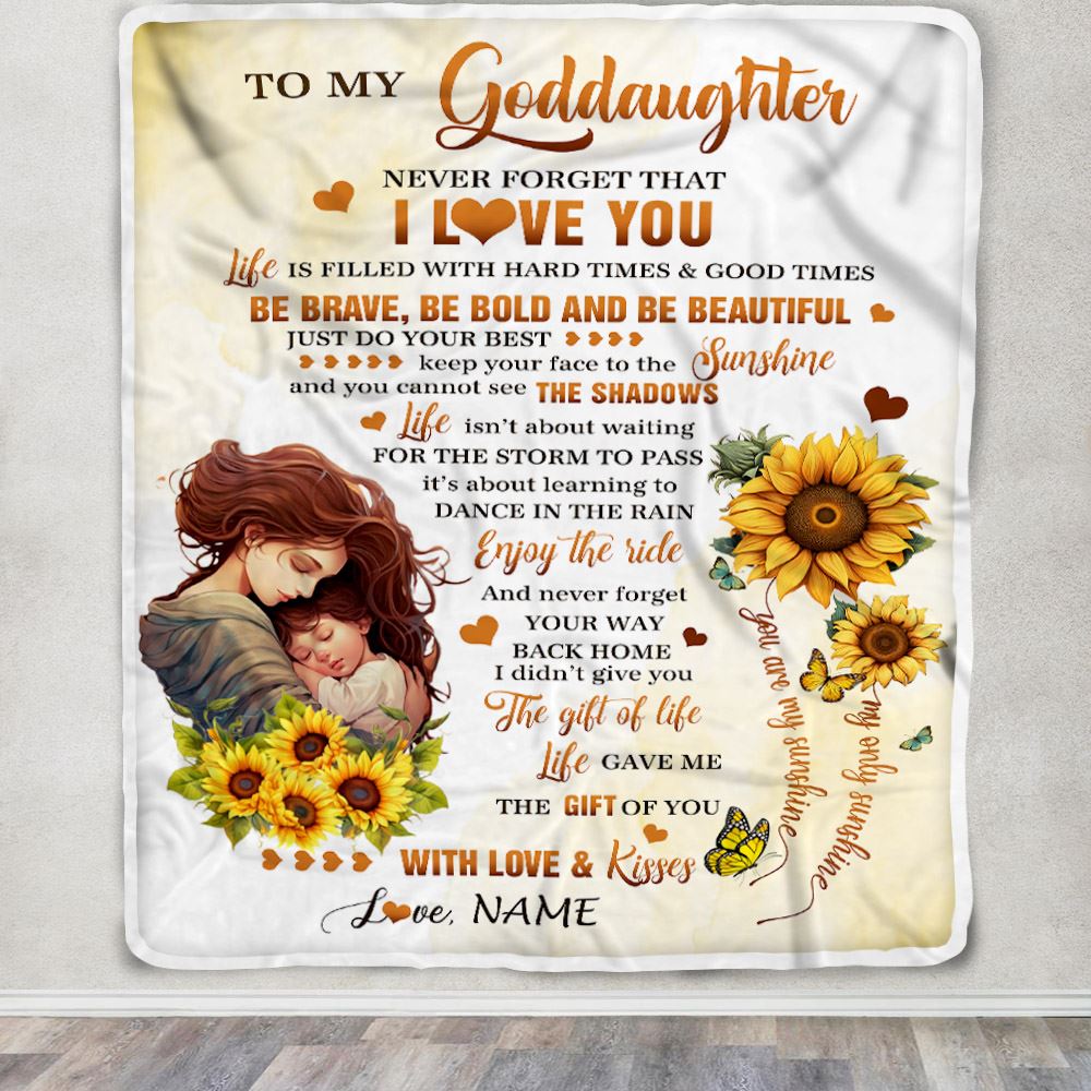 Personalized To My Goddaughter Blanket From Godmother Sunflower Never Forget That I Love You Goddaughter Gift Birthday Christmas Customized Fleece Blanket | siriusteestore
