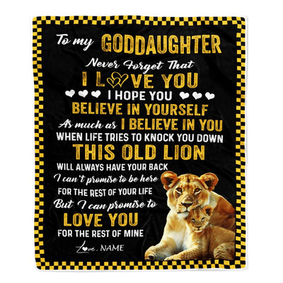 Personalized To My Goddaughter Blanket From Godmother This Old Lion Love You Goddaughter Birthday Graduation Christmas Customized Bed Fleece Blanket | siriusteestore