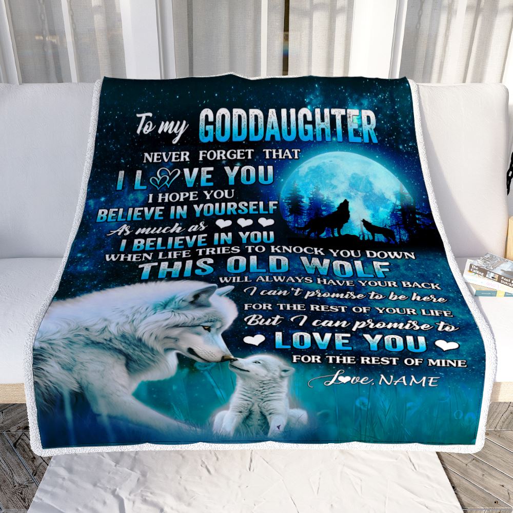 Personalized To My Goddaughter Blanket From Godmother This Old Wolf Love Goddaughter Birthday Gifts Graduation Christmas Customized Bed Fleece Throw Blanket | siriusteestore