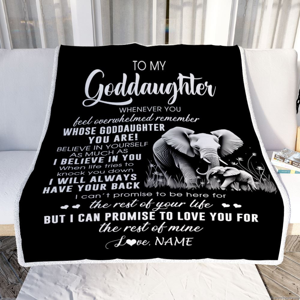 Personalized To My Goddaughter Blanket From Godmother Uncle Whenever You Feel Elephant Goddaughter Birthday Gifts Christmas Customized Fleece Throw Blanket | siriusteestore
