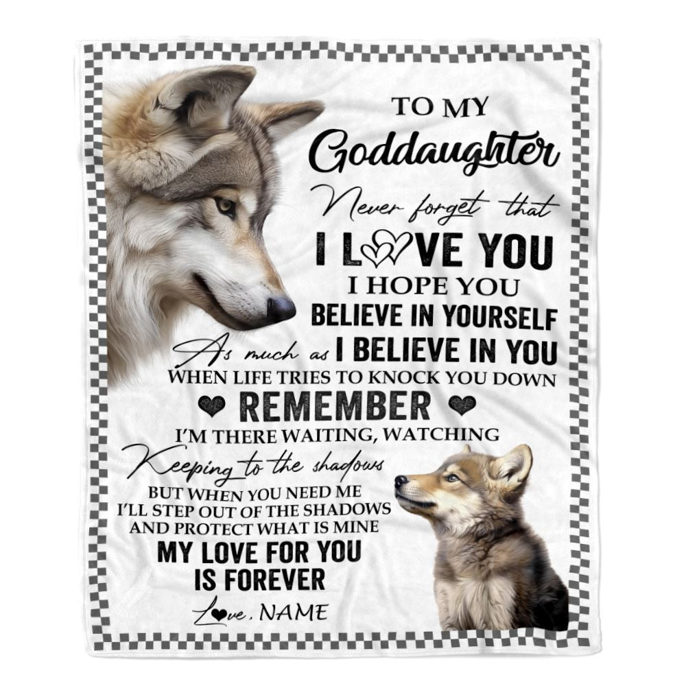 Personalized To My Goddaughter Blanket From Godmother Uncle Wolf My Love For You Is Forever Goddaughter Birthday Gifts Christmas Customized Fleece Blanket | siriusteestore