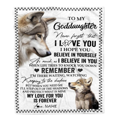 Personalized To My Goddaughter Blanket From Godmother Uncle Wolf My Love For You Is Forever Goddaughter Birthday Gifts Christmas Customized Fleece Blanket | siriusteestore