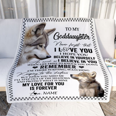 Personalized To My Goddaughter Blanket From Godmother Uncle Wolf My Love For You Is Forever Goddaughter Birthday Gifts Christmas Customized Fleece Blanket | siriusteestore