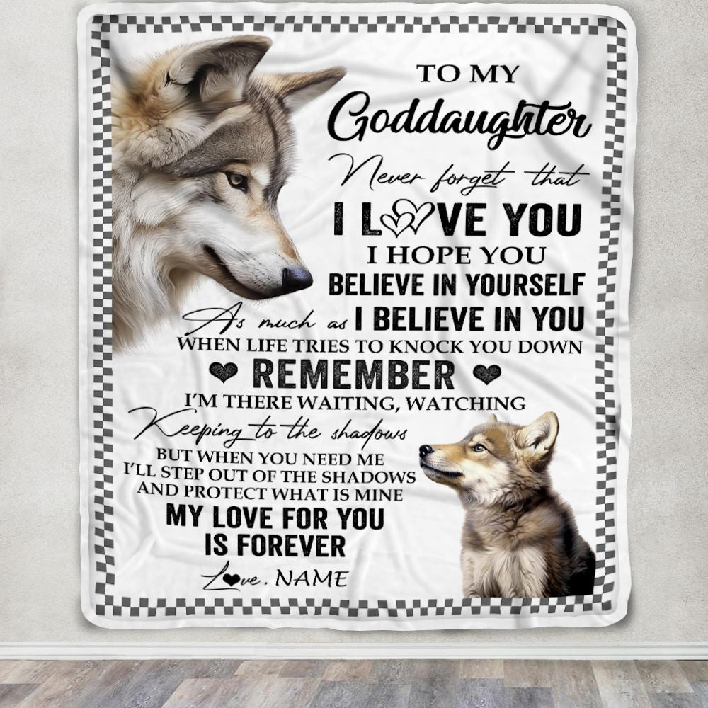 Personalized To My Goddaughter Blanket From Godmother Uncle Wolf My Love For You Is Forever Goddaughter Birthday Gifts Christmas Customized Fleece Blanket | siriusteestore