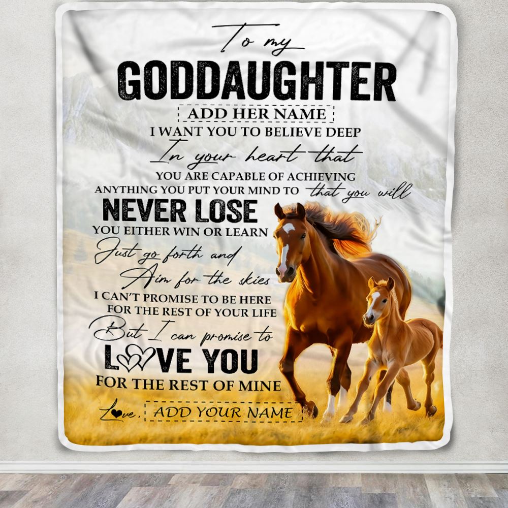 Personalized To My Goddaughter Blanket From Godmother Uncle You Will Never Lose Horse Goddaughter Birthday Gifts Christmas Customized Fleece Throw Blanket | siriusteestore