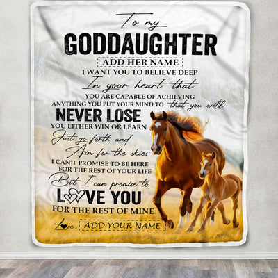 Personalized To My Goddaughter Blanket From Godmother Uncle You Will Never Lose Horse Goddaughter Birthday Gifts Christmas Customized Fleece Throw Blanket | siriusteestore