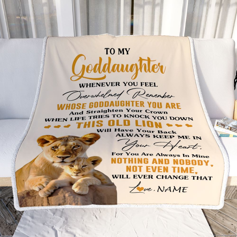 Personalized To My Goddaughter Blanket From Godmother Whenever You Fell Overwhelmed Lion Goddaughter Birthday Gifts Christmas Customized Fleece Blanket | siriusteestore