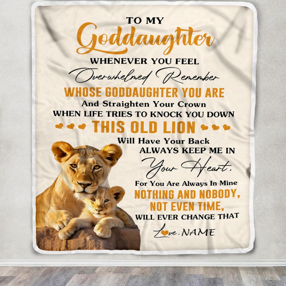 Personalized To My Goddaughter Blanket From Godmother Whenever You Fell Overwhelmed Lion Goddaughter Birthday Gifts Christmas Customized Fleece Blanket | siriusteestore