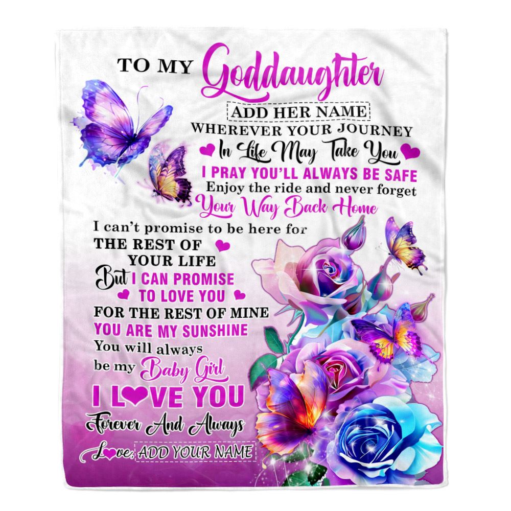 Personalized To My Goddaughter Blanket From Godmother Wherever Your Journey In Life Butterfly Goddaughter Birthday Gifts Christmas Customized Fleece Blanket | siriusteestore