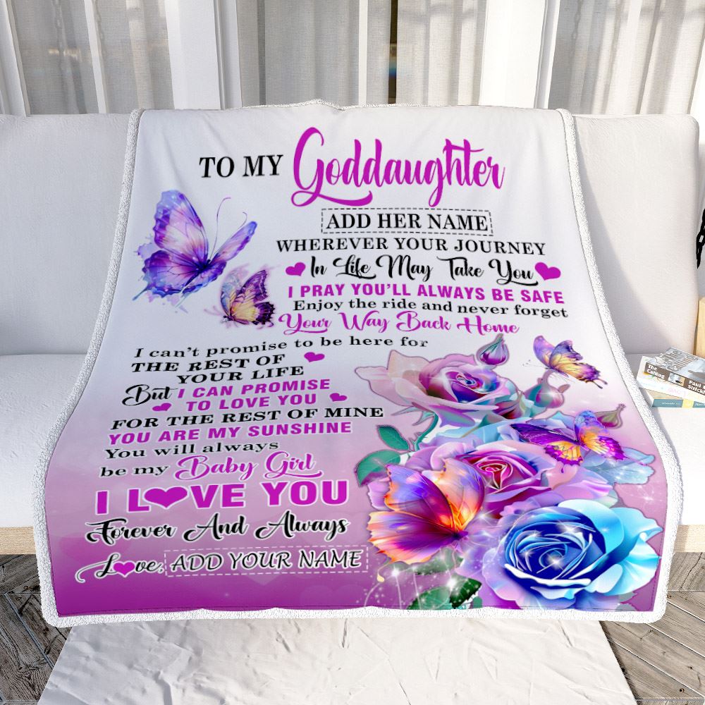 Personalized To My Goddaughter Blanket From Godmother Wherever Your Journey In Life Butterfly Goddaughter Birthday Gifts Christmas Customized Fleece Blanket | siriusteestore