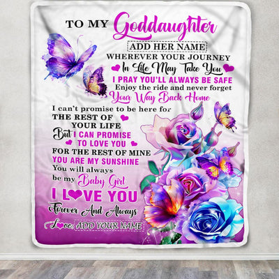 Personalized To My Goddaughter Blanket From Godmother Wherever Your Journey In Life Butterfly Goddaughter Birthday Gifts Christmas Customized Fleece Blanket | siriusteestore