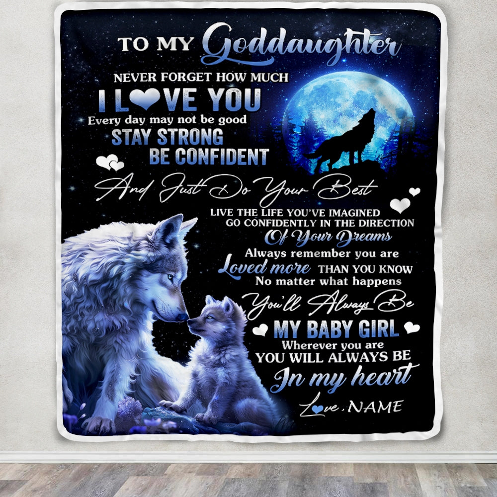 Personalized To My Goddaughter Blanket From Godmother Wolf Never Forget How Much I Love You Goddaughter Birthday Christmas Customized Bed Fleece Blanket | siriusteestore