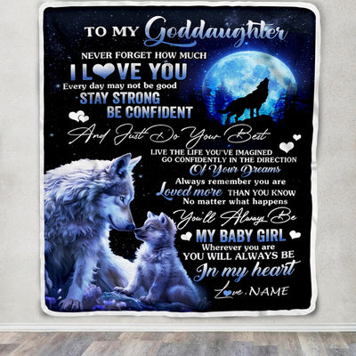 Personalized To My Goddaughter Blanket From Godmother Wolf Never Forget How Much I Love You Goddaughter Birthday Christmas Customized Bed Fleece Blanket | siriusteestore