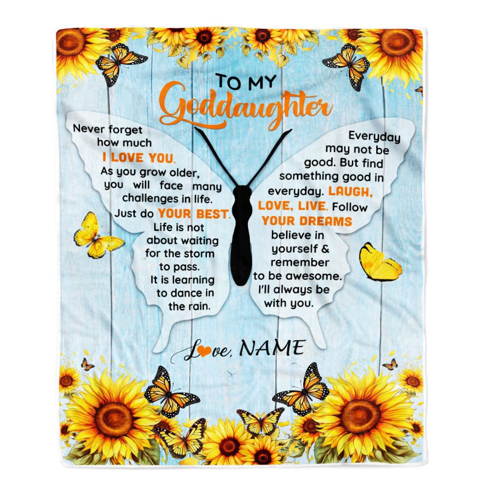 Personalized To My Goddaughter Blanket From Godmother Wood I Love You Butterfly Birthday Gifts Goddaughter Graduation Christmas Customized Fleece Blanket | siriusteestore