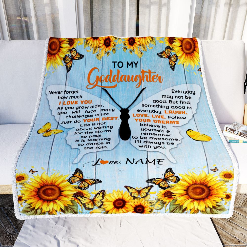 Personalized To My Goddaughter Blanket From Godmother Wood I Love You Butterfly Birthday Gifts Goddaughter Graduation Christmas Customized Fleece Blanket | siriusteestore